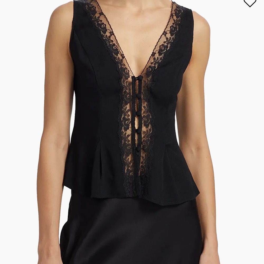 Reformation Elegant Black Lace Trim Top